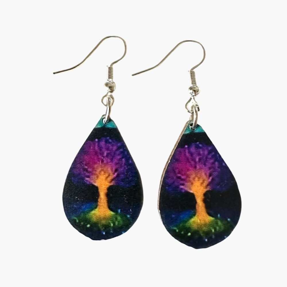 ⭐️ 5 for $25 Bohemian Wood Abstract Teardrop Hoop Fashion Earrings - Picture 1 of 7